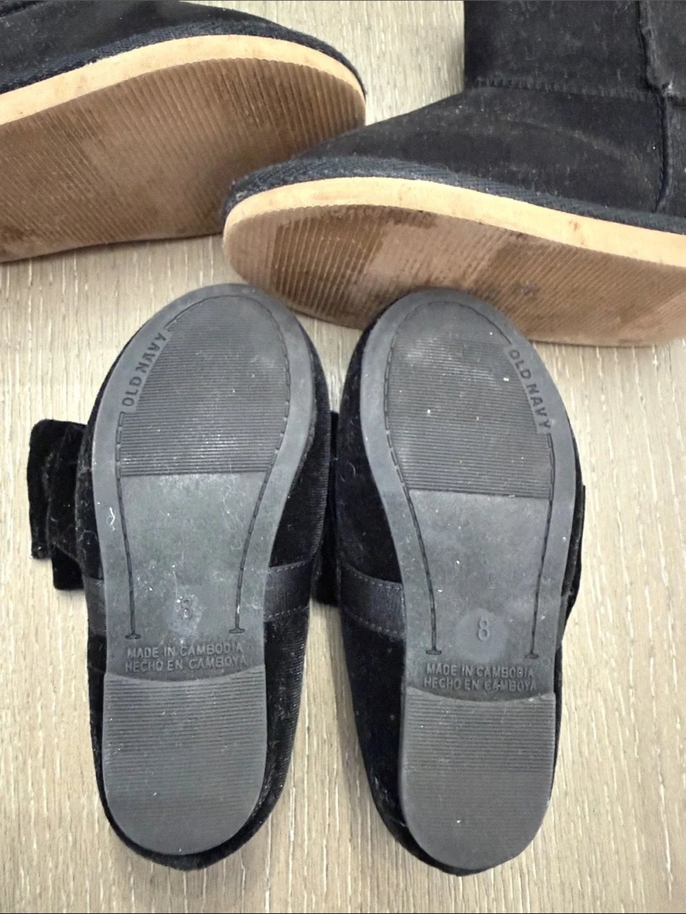 Old Navy Kids Black Velvet Bow Mary Jane Shoes & Black Boots